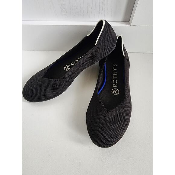 Rothy's Flat Round Signature Flats Shoes Black White Halo RETIRED Women’s Sz 6 - Picture 1 of 8